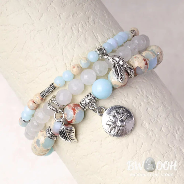 Buddha Stones 3PCS Natural Quartz Crystal Beaded Healing Energy Lotus Bracelet - BWOOOH - Bracelet