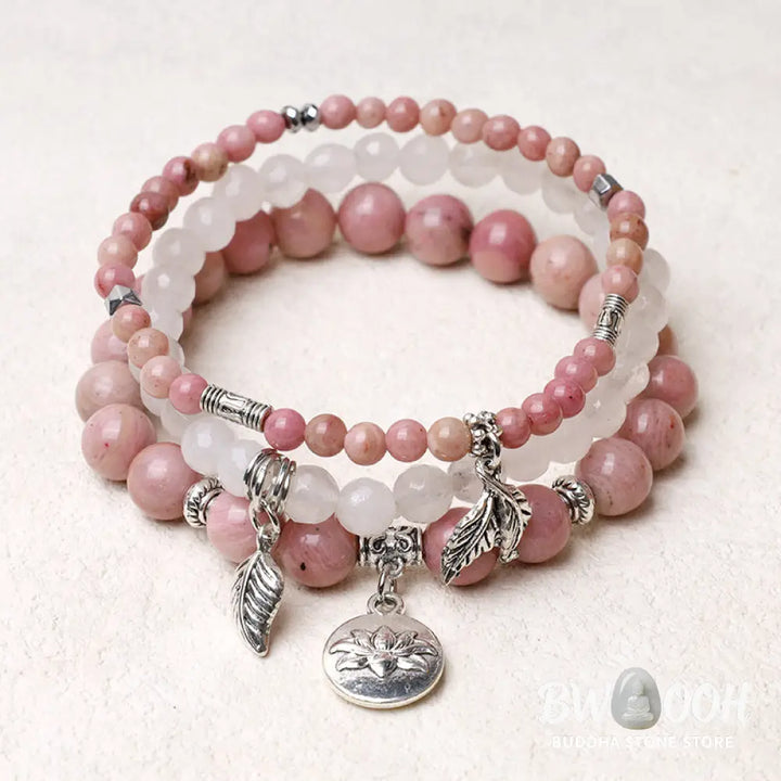 Buddha Stones 3PCS Natural Quartz Crystal Beaded Healing Energy Lotus Bracelet - BWOOOH - Bracelet