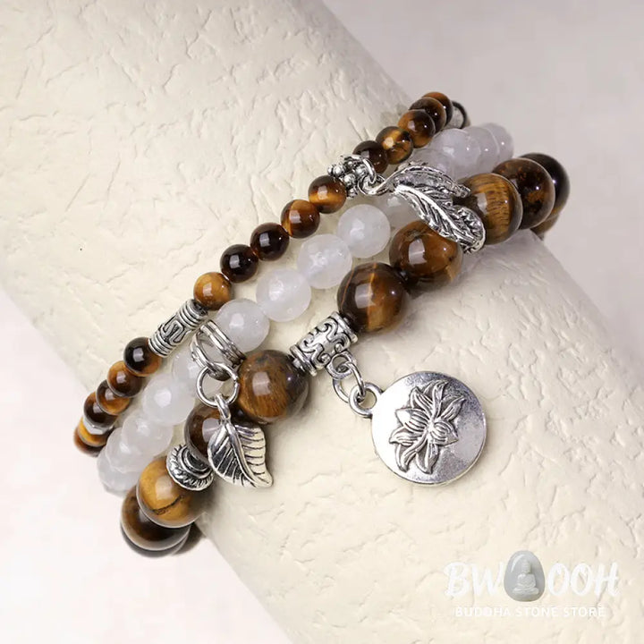 Buddha Stones 3PCS Natural Quartz Crystal Beaded Healing Energy Lotus Bracelet - BWOOOH - Bracelet