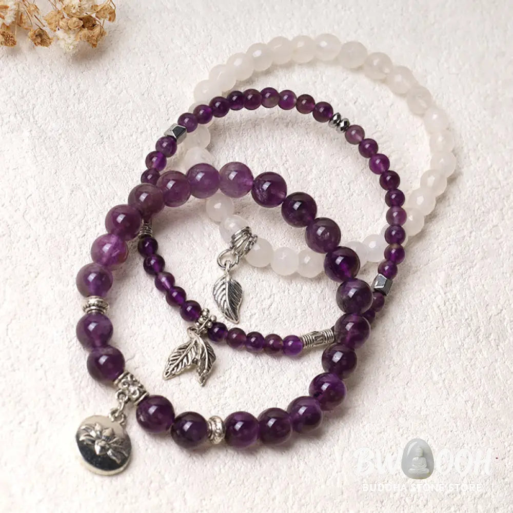 Buddha Stones 3PCS Natural Quartz Crystal Beaded Healing Energy Lotus Bracelet - BWOOOH - Bracelet