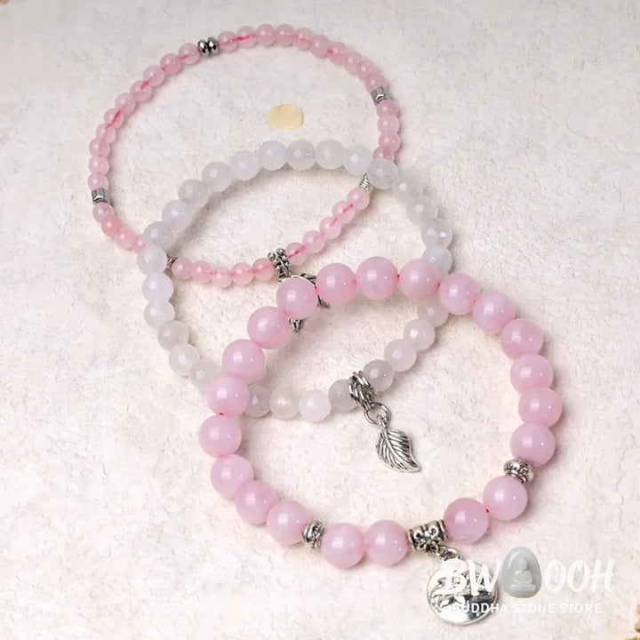 Buddha Stones 3PCS Natural Quartz Crystal Beaded Healing Energy Lotus Bracelet - BWOOOH - Bracelet