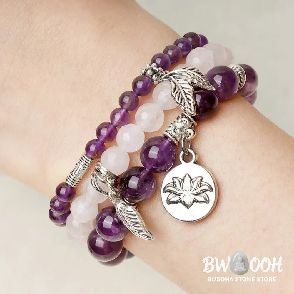 Buddha Stones 3PCS Natural Quartz Crystal Beaded Healing Energy Lotus Bracelet - BWOOOH - Bracelet