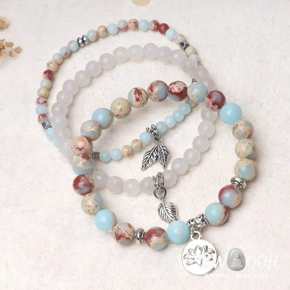 Buddha Stones 3PCS Natural Quartz Crystal Beaded Healing Energy Lotus Bracelet - BWOOOH - Bracelet