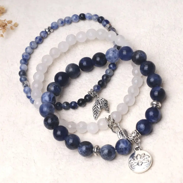Buddha Stones 3PCS Natural Quartz Crystal Beaded Healing Energy Lotus Bracelet - BWOOOH - Blue Aventurine - Bracelet