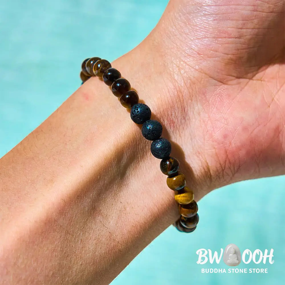 Buddha Stones 3Pcs Tiger Eye Lava Rock Protection Bracelet Set - BWOOOH - 3Pcs Tiger Eye Set(Wrist Circumference: