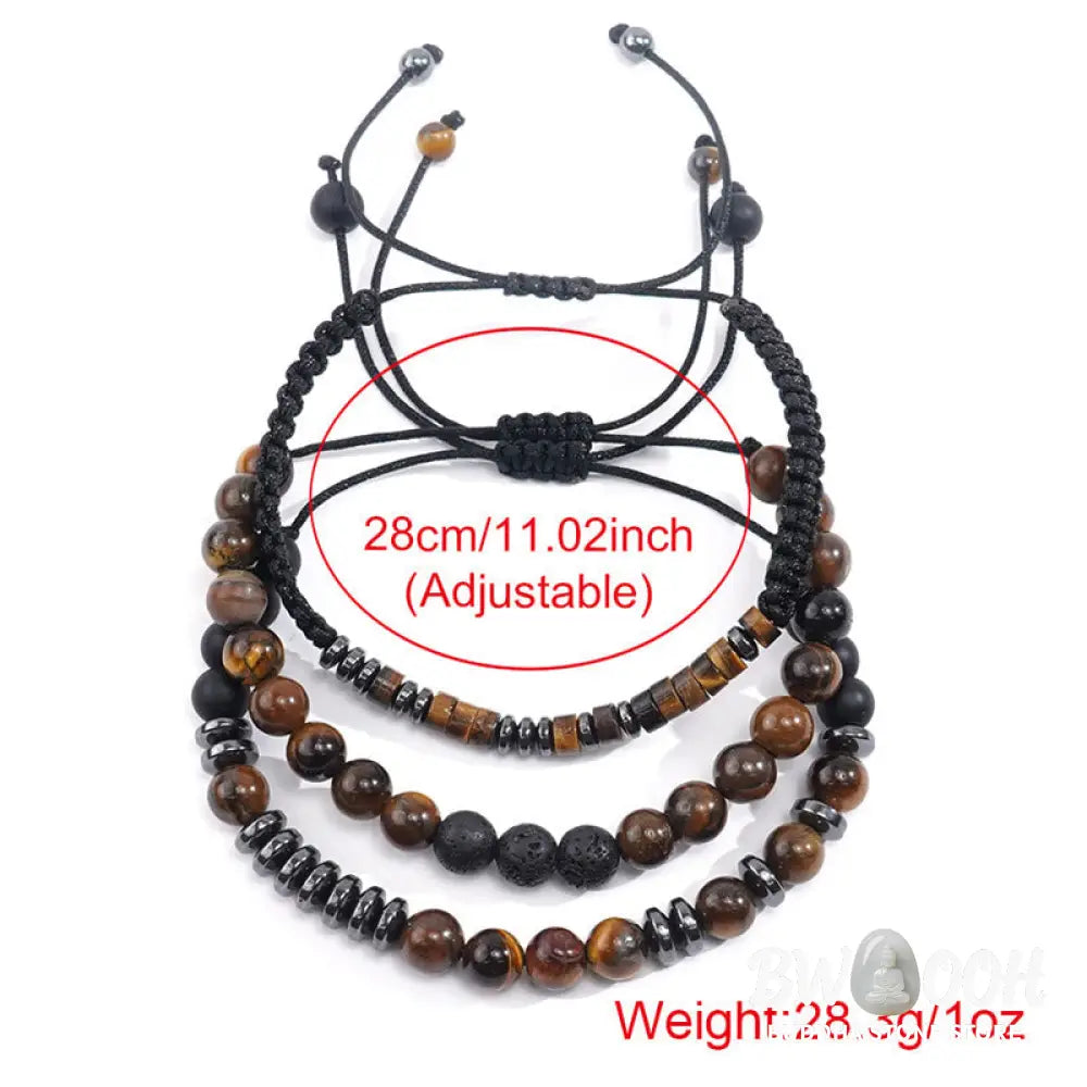 Buddha Stones 3Pcs Tiger Eye Lava Rock Protection Bracelet Set - BWOOOH - 3Pcs Tiger Eye Set(Wrist Circumference: