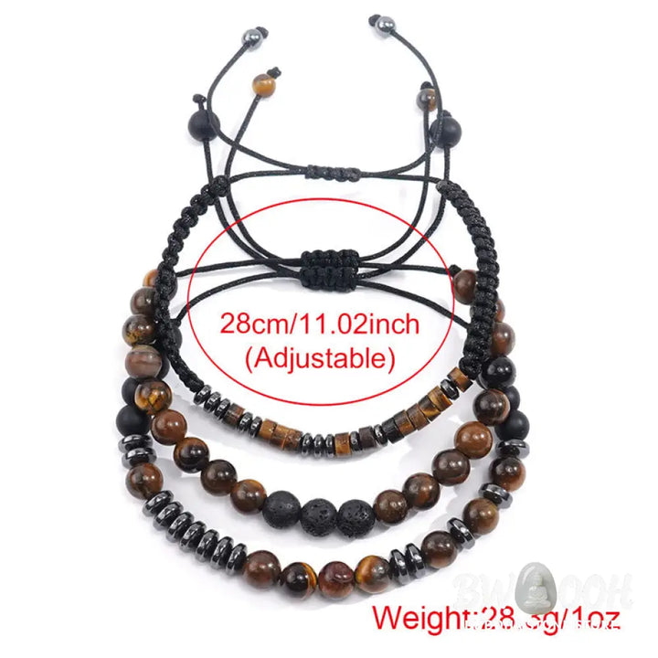 Buddha Stones 3Pcs Tiger Eye Lava Rock Protection Bracelet Set - BWOOOH - 3Pcs Tiger Eye Set(Wrist Circumference: