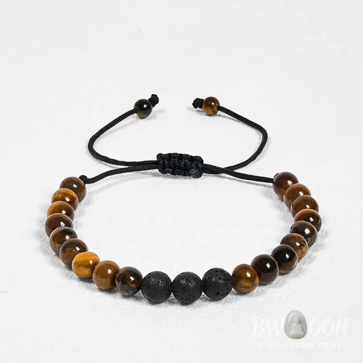 Buddha Stones 3Pcs Tiger Eye Lava Rock Protection Bracelet Set - BWOOOH - 3Pcs Tiger Eye Set(Wrist Circumference: