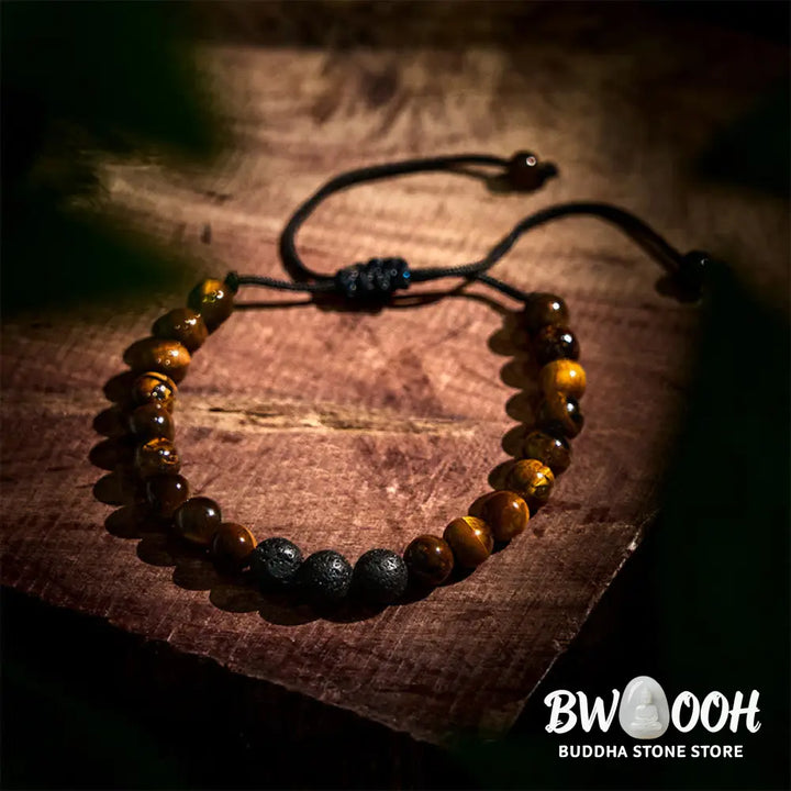 Buddha Stones 3Pcs Tiger Eye Lava Rock Protection Bracelet Set - BWOOOH - 3Pcs Tiger Eye Set(Wrist Circumference: