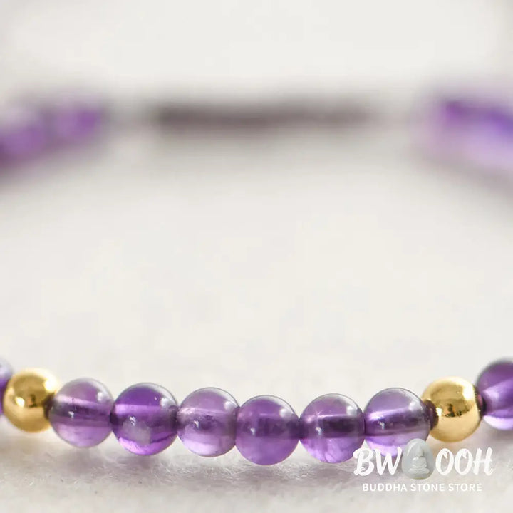 Buddha Stones 4mm Handmade Natural Amethyst 14k Gold Plated Copper Beads Braided String Relieves Stress Bracelet