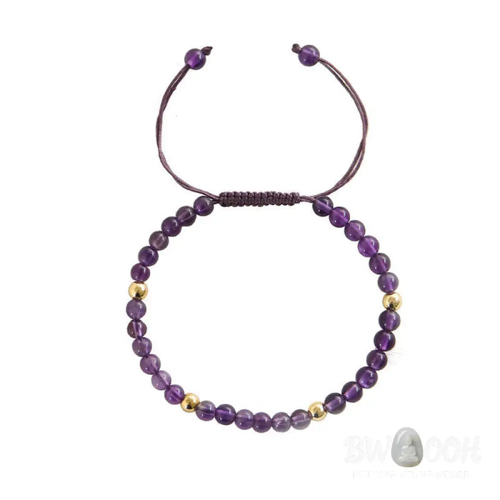 Buddha Stones 4mm Handmade Natural Amethyst 14k Gold Plated Copper Beads Braided String Relieves Stress Bracelet
