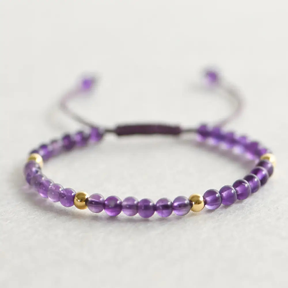 BWOOOH 4mm Handmade Natural Amethyst 14k Gold Plated Copper Beads Braided String Relieves Stress Bracelet