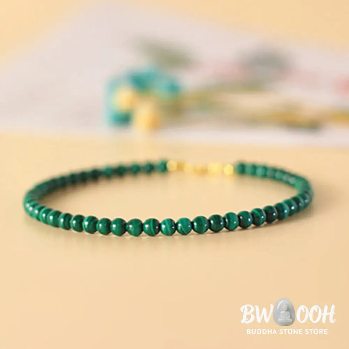 Buddha Stones 4mm Natural Malachite Beads 14k Gold Plated Copper Anti-anxiety Bracelet - BWOOOH - Bracelet