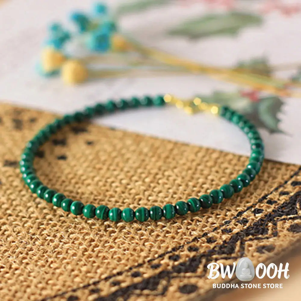 Buddha Stones 4mm Natural Malachite Beads 14k Gold Plated Copper Anti-anxiety Bracelet - BWOOOH - Bracelet