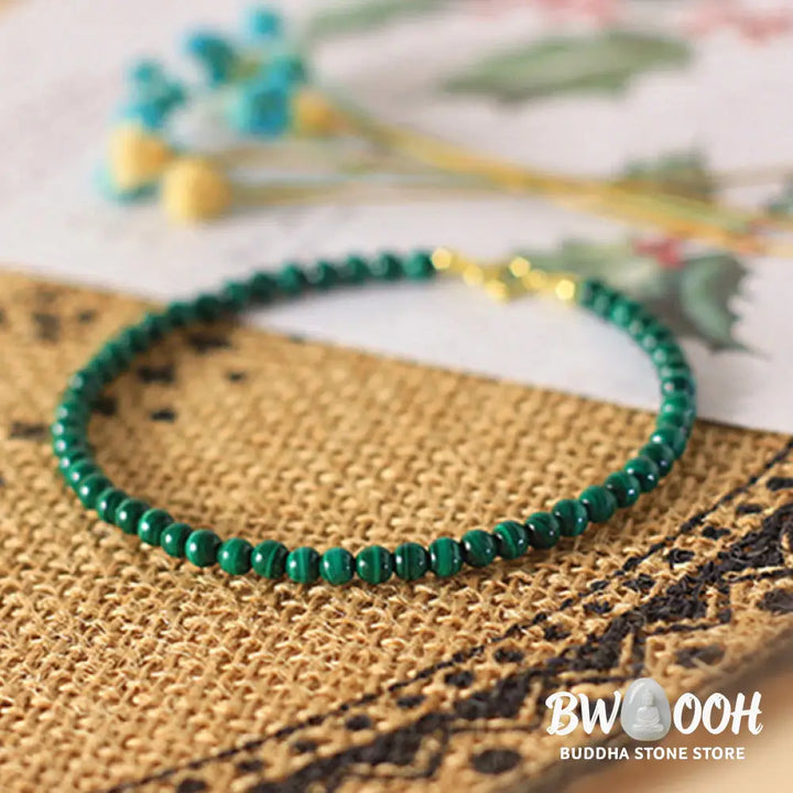 Buddha Stones 4mm Natural Malachite Beads 14k Gold Plated Copper Anti-anxiety Bracelet - BWOOOH - Bracelet