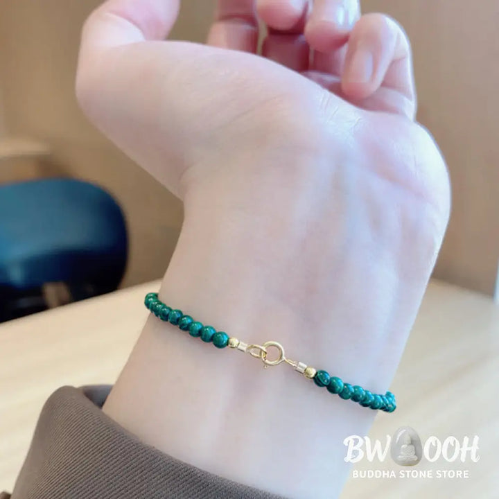 Buddha Stones 4mm Natural Malachite Beads 14k Gold Plated Copper Anti-anxiety Bracelet - BWOOOH - Bracelet