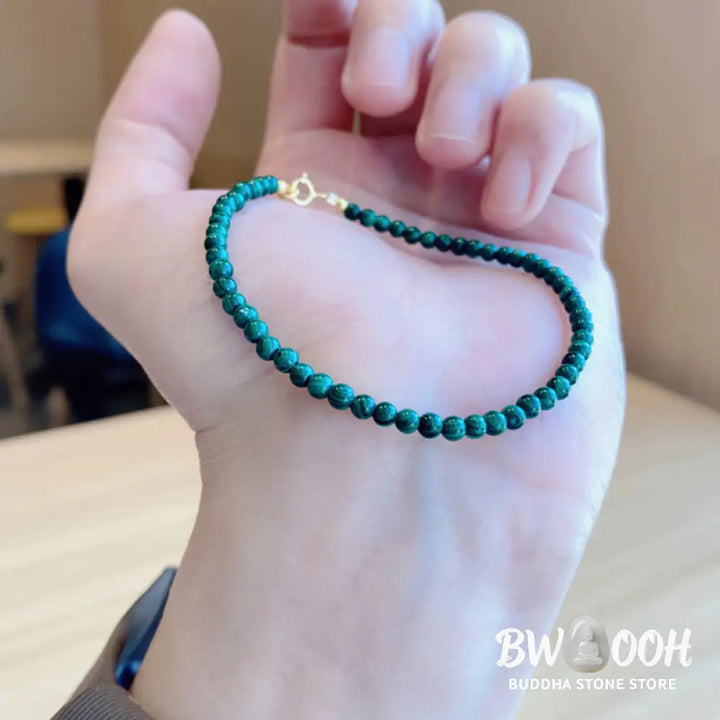 Buddha Stones 4mm Natural Malachite Beads 14k Gold Plated Copper Anti-anxiety Bracelet - BWOOOH - Bracelet