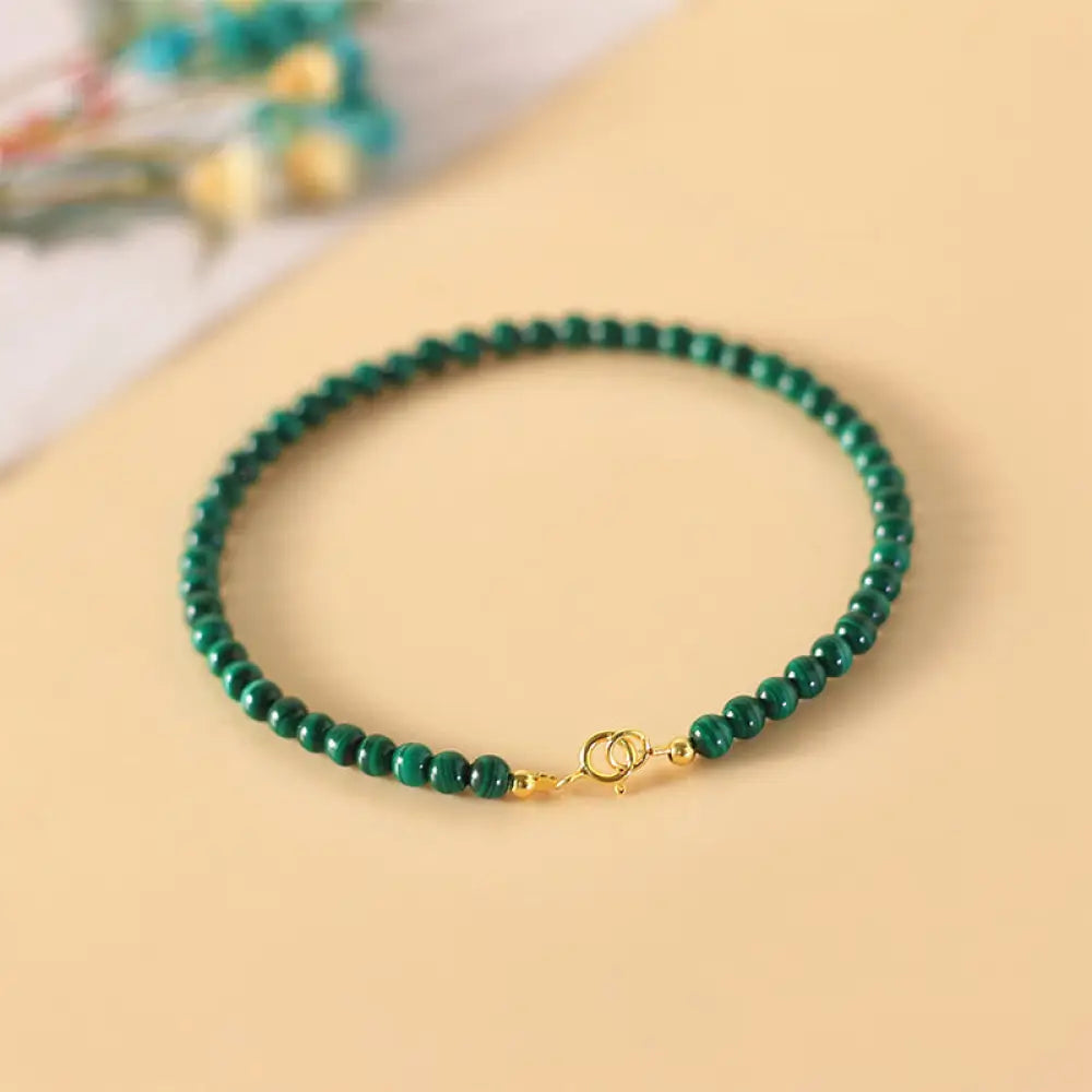 Buddha Stones 4mm Natural Malachite Beads 14k Gold Plated Copper Anti-anxiety Bracelet - BWOOOH - 4mm Malachite(Wrist