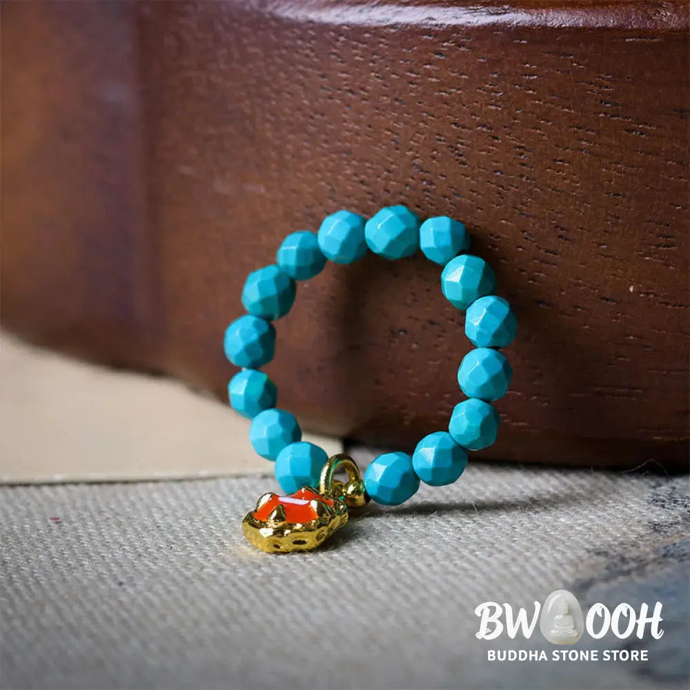 Buddha Stones 4mm Ultra-Fine Turquoise Faceted Bead Design Strength Elastic Ring - Turquoise(Elastic String) - Ring