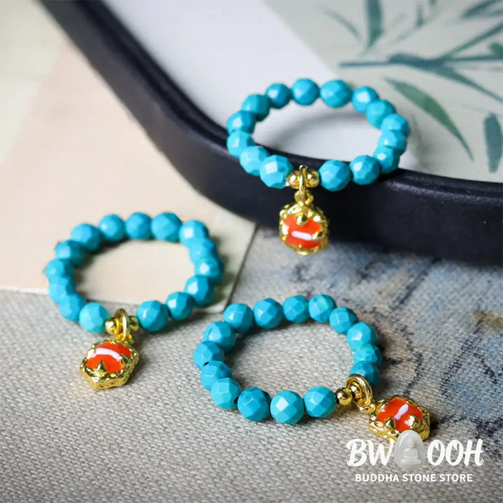 Buddha Stones 4mm Ultra-Fine Turquoise Faceted Bead Design Strength Elastic Ring - Turquoise(Elastic String) - Ring
