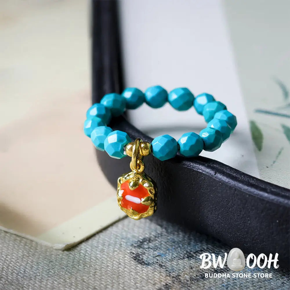 Buddha Stones 4mm Ultra-Fine Turquoise Faceted Bead Design Strength Elastic Ring - Turquoise(Elastic String) - Ring