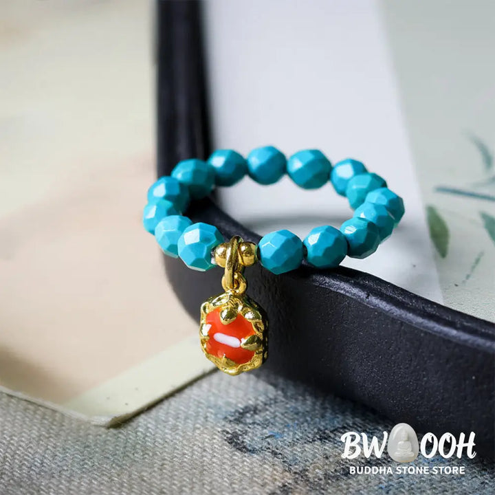 Buddha Stones 4mm Ultra-Fine Turquoise Faceted Bead Design Strength Elastic Ring - Turquoise(Elastic String) - Ring