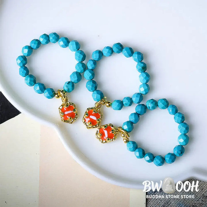 Buddha Stones 4mm Ultra-Fine Turquoise Faceted Bead Design Strength Elastic Ring - Turquoise(Elastic String) - Ring