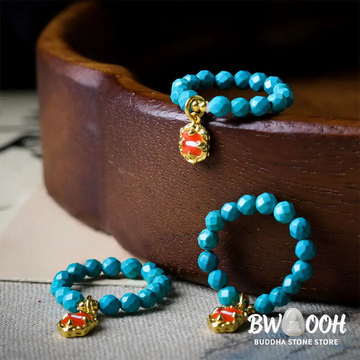 Buddha Stones 4mm Ultra-Fine Turquoise Faceted Bead Design Strength Elastic Ring - Turquoise(Elastic String) - Ring
