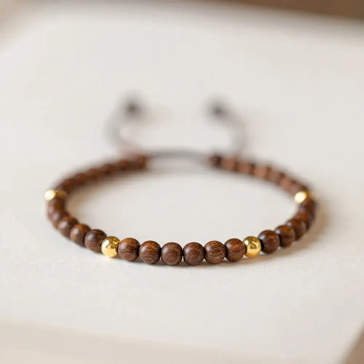 BWOOOH 4mm Ultra-thin Sandalwood 14K Gold Plated Copper Beads Protection Bracelet - BWOOOH main image