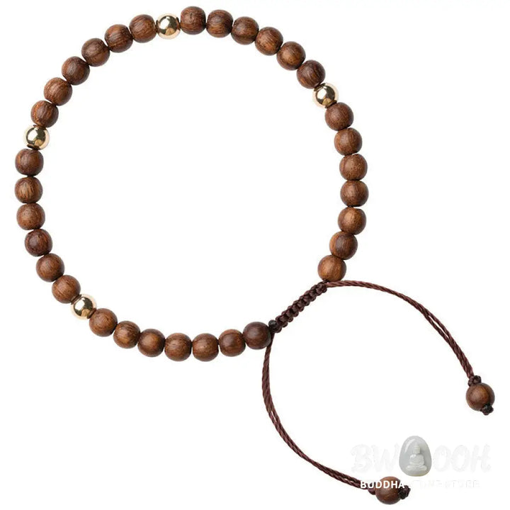 Buddha Stones 4mm Ultra-thin Sandalwood 14K Gold Plated Copper Beads Protection Bracelet - BWOOOH - 4mm