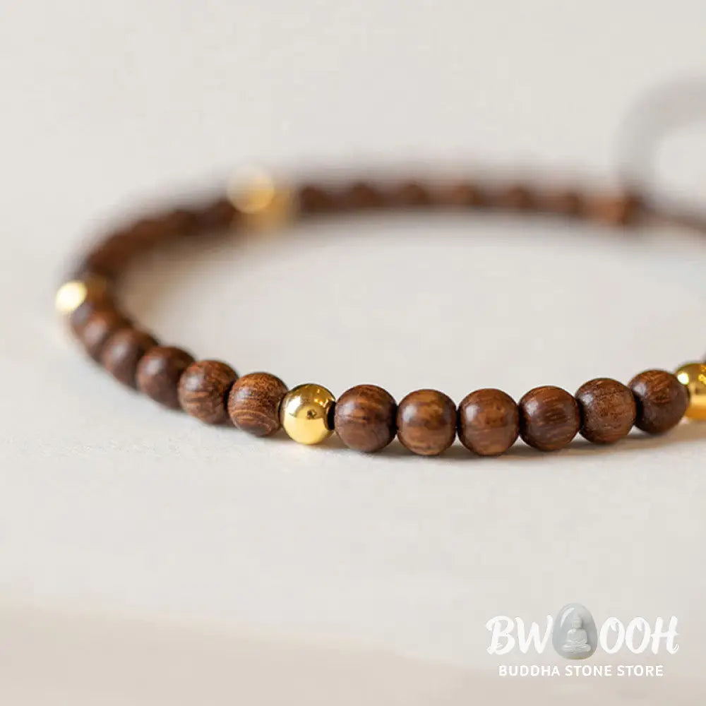 Buddha Stones 4mm Ultra-thin Sandalwood 14K Gold Plated Copper Beads Protection Bracelet - BWOOOH - 4mm
