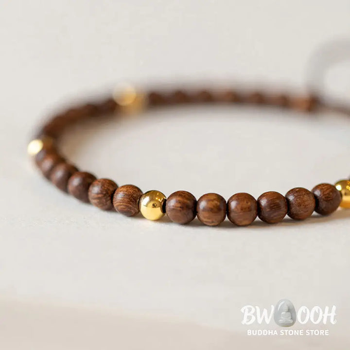 Buddha Stones 4mm Ultra-thin Sandalwood 14K Gold Plated Copper Beads Protection Bracelet - BWOOOH - 4mm