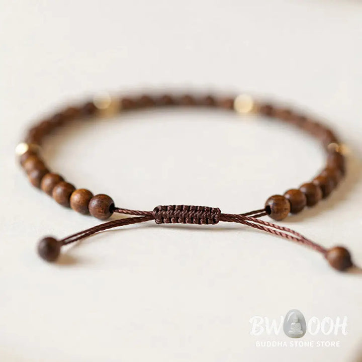 Buddha Stones 4mm Ultra-thin Sandalwood 14K Gold Plated Copper Beads Protection Bracelet - BWOOOH - 4mm