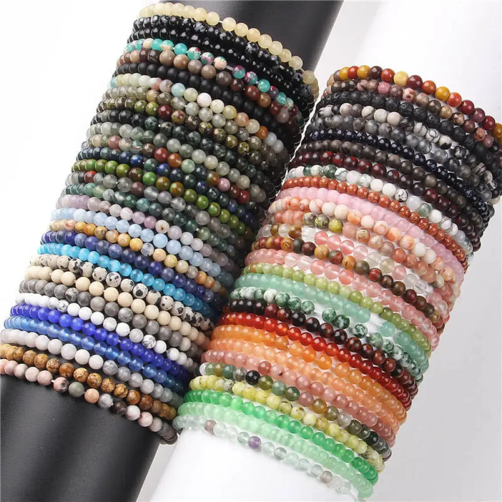 A beautiful 4mm multi-stone crystal healing bracelet featuring various small, vibrant beads.