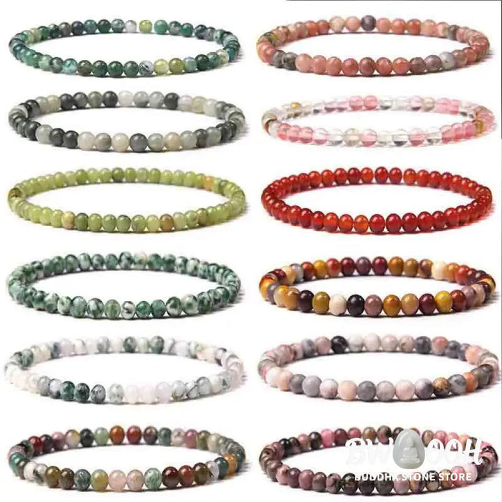 Buddha Stones 4mm Various Stone Crystal Mini Beads Healing Bracelet - BWOOOH - Bracelet