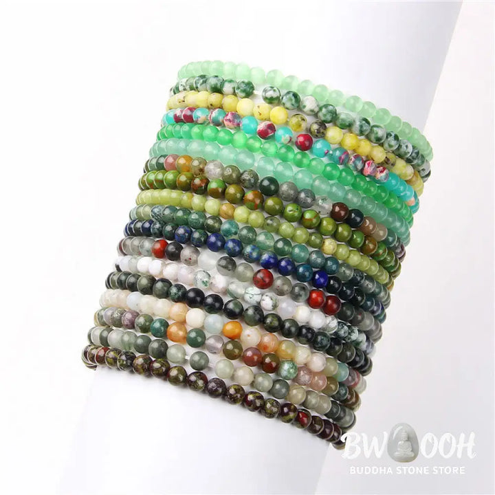 Buddha Stones 4mm Various Stone Crystal Mini Beads Healing Bracelet - BWOOOH - Bracelet