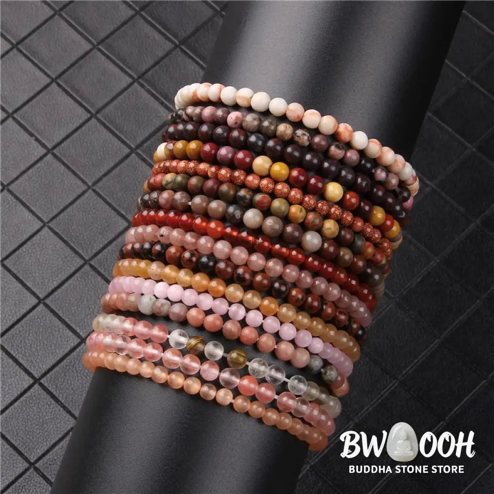 Buddha Stones 4mm Various Stone Crystal Mini Beads Healing Bracelet - BWOOOH - Bracelet