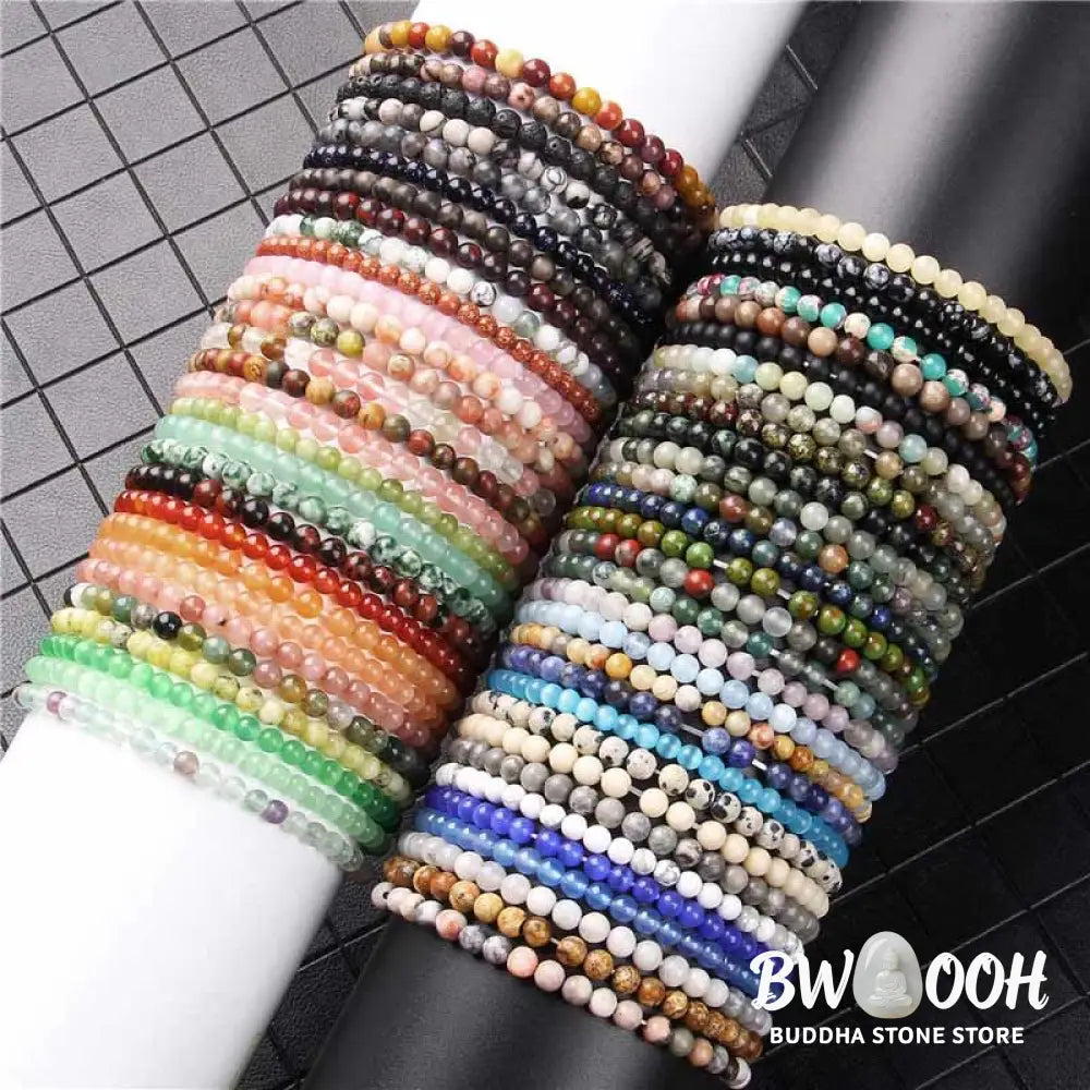 Buddha Stones 4mm Various Stone Crystal Mini Beads Healing Bracelet - BWOOOH - Bracelet