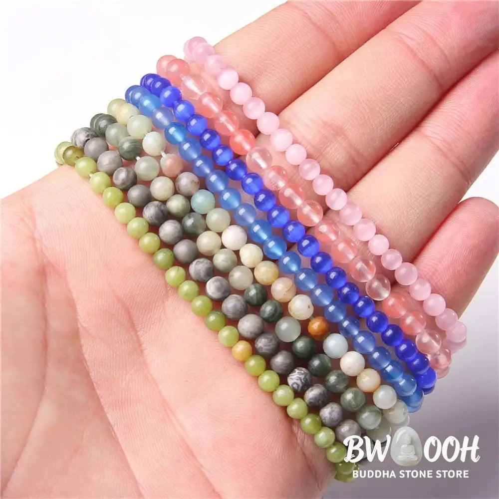 Buddha Stones 4mm Various Stone Crystal Mini Beads Healing Bracelet - BWOOOH - Bracelet