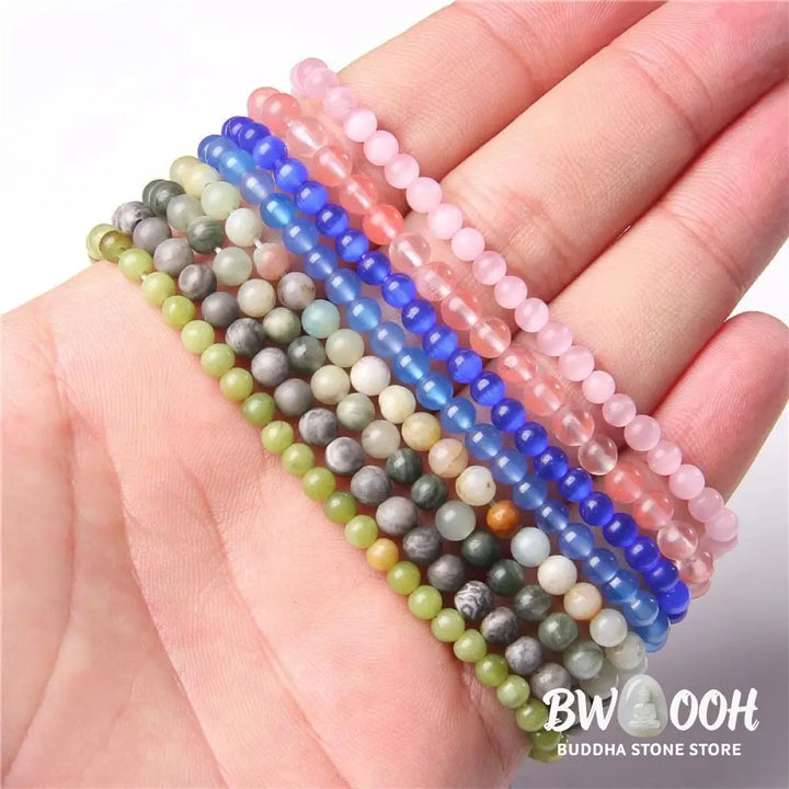 Buddha Stones 4mm Various Stone Crystal Mini Beads Healing Bracelet - BWOOOH - Bracelet