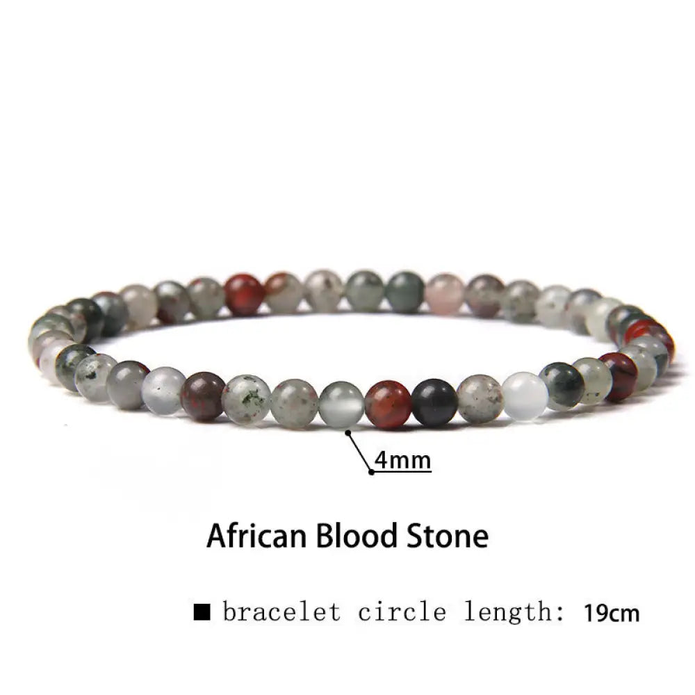 Buddha Stones 4mm Various Stone Crystal Mini Beads Healing Bracelet - BWOOOH - African Blood Stone / 4mm(Wrist