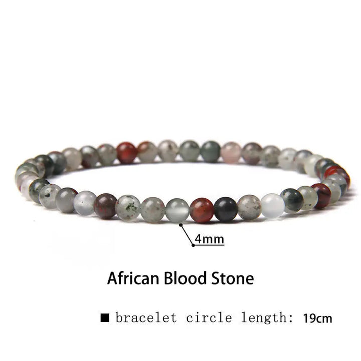 Buddha Stones 4mm Various Stone Crystal Mini Beads Healing Bracelet - BWOOOH - African Blood Stone / 4mm(Wrist