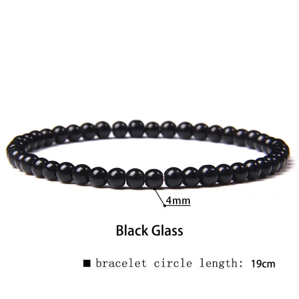 Buddha Stones 4mm Various Stone Crystal Mini Beads Healing Bracelet - BWOOOH - Black Glass / 4mm(Wrist Circumference
