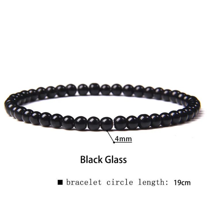 Buddha Stones 4mm Various Stone Crystal Mini Beads Healing Bracelet - BWOOOH - Black Glass / 4mm(Wrist Circumference