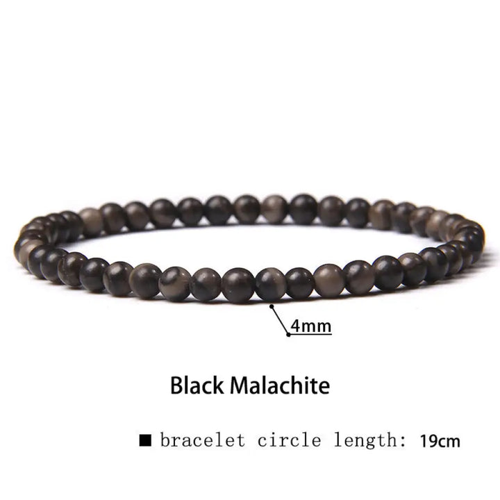 Buddha Stones 4mm Various Stone Crystal Mini Beads Healing Bracelet - BWOOOH - Black Malachite / 4mm(Wrist
