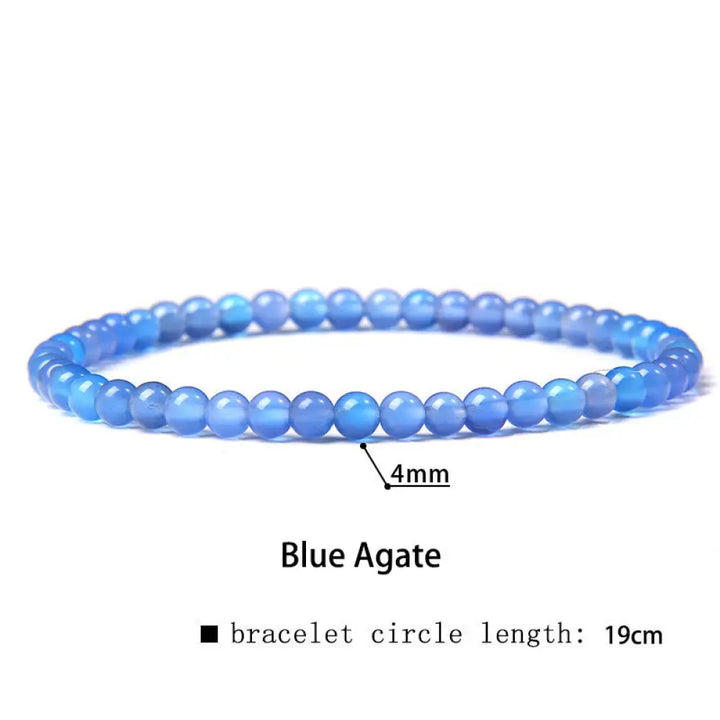 Buddha Stones 4mm Various Stone Crystal Mini Beads Healing Bracelet - BWOOOH - Blue Agate / 4mm(Wrist Circumference