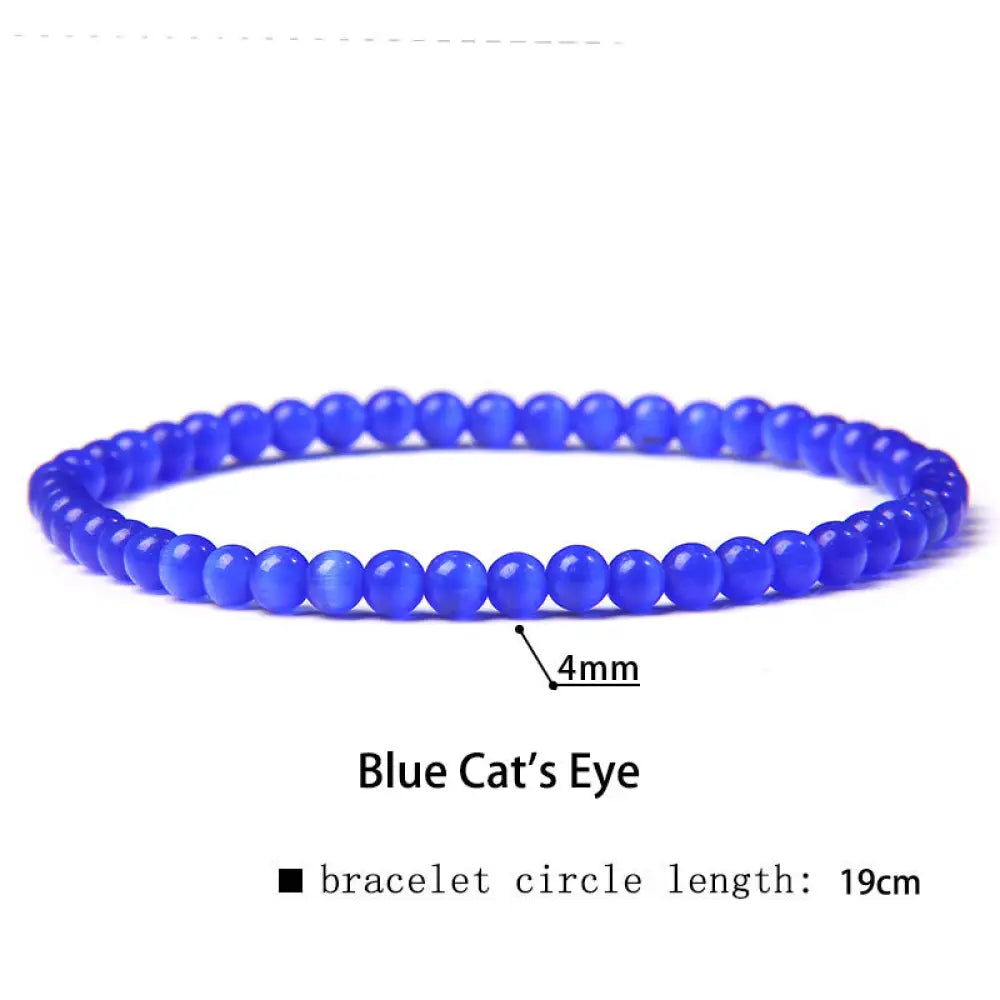 Buddha Stones 4mm Various Stone Crystal Mini Beads Healing Bracelet - BWOOOH - Blue Cat’s Eye / 4mm(Wrist Circumference