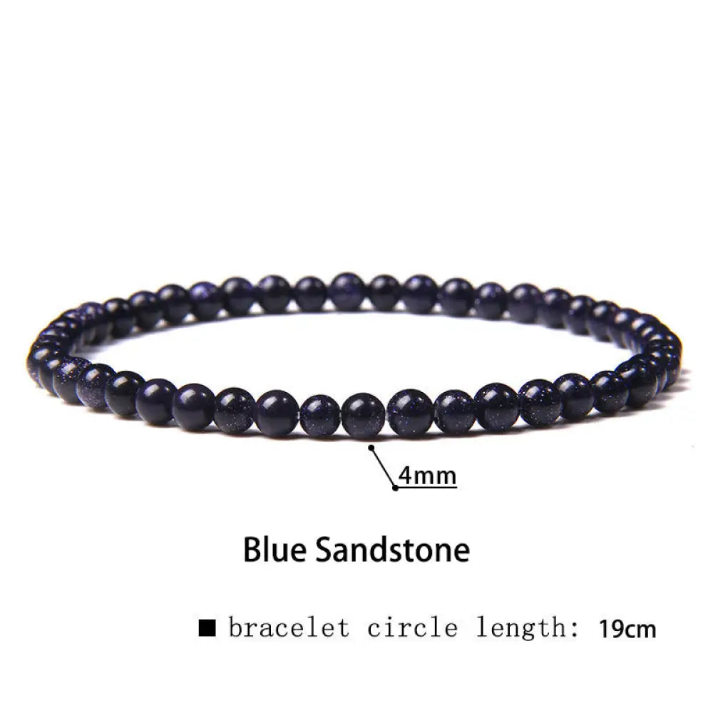 Buddha Stones 4mm Various Stone Crystal Mini Beads Healing Bracelet - BWOOOH - Blue Sandstone / 4mm(Wrist Circumference