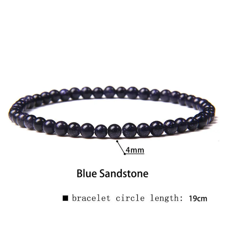 Buddha Stones 4mm Various Stone Crystal Mini Beads Healing Bracelet - BWOOOH - Blue Sandstone / 4mm(Wrist Circumference