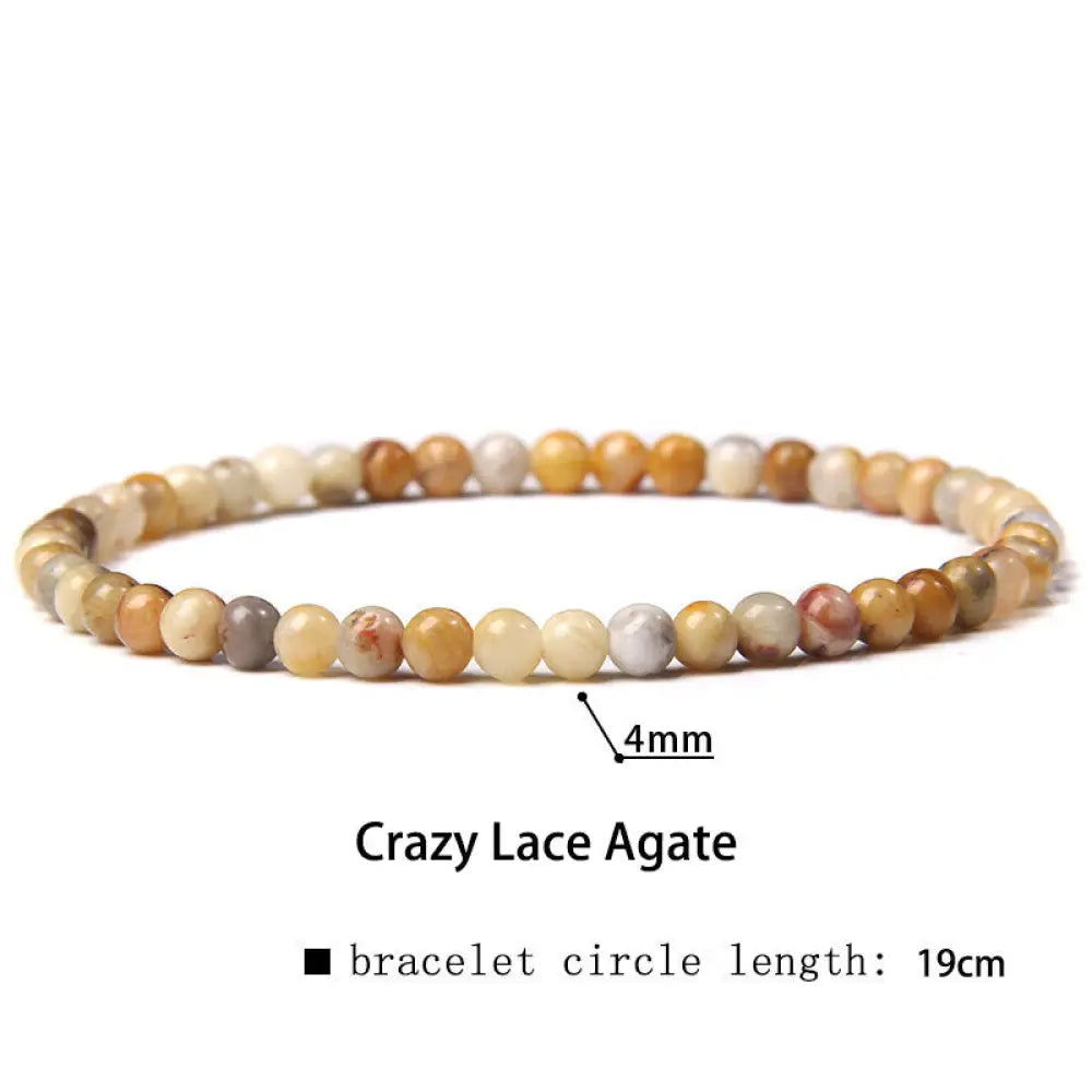 Buddha Stones 4mm Various Stone Crystal Mini Beads Healing Bracelet - BWOOOH - Crazy Lace Agate / 4mm(Wrist